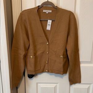 Brand New Women’s LOFT Tan Cardigan with Gold Accents